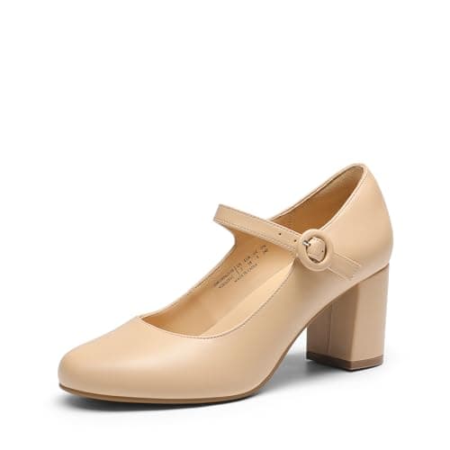 DREAM PAIRS Womens Mary Jane Shoes Chunky Heel 2.76 Inch - Round Toe Vintage Office Work Pumps - Comfortable Low Block Heels Dress Shoes for Women,Size 10,Nude,DWUMPU2528