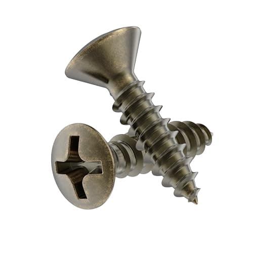 #5 x 1/2" Antique Brass Oval Head Phillips Wood Screws - Pack of 25 - Self Tapping Screws for Wood - OH512-SAB
