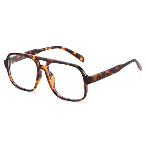 Mirkcittle Retro Square Aviator Blue Light Blocking Glasses for Women Men Oversized Pilot Eyeglasses Fake Nerd Frame (Tortoise Frame)