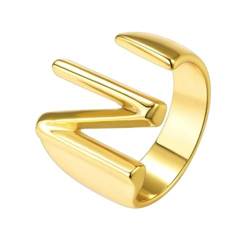Suplight Women's Statement Rings, A-Z Stacking Initial Letter Ring, Personalized Bold Initial Letter N Adjustable Open Ring, Personalized Rings for Women 18k Gold