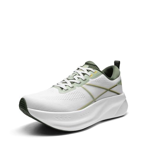 ALLSWIFIT Men's Road Running Shoes Cushion Tennis Shoes Non-Slip Comfortable Lightweight Gym Workout Athletic Arch Support Walking Sneakers Active5K,Size 8.5,White/Green,AMUMRS2503