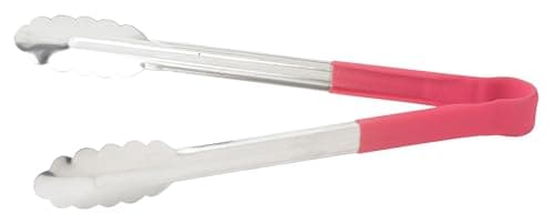 Winco 12" Stainless Steel Serving Tongs with Non-Slip Handle, Red