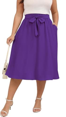 Xpenyo Womens Plus Size Skirt Cute Summer High Waisted A-Line Casual Work Flowy Swing Skirts with Pockets,Purple,4XL