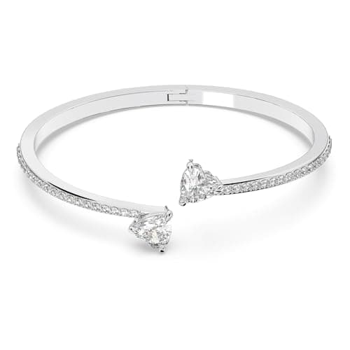 Swarovski Mesmera Bangle Bracelet, Heart-Shaped Clear Crystals on a Rhodium Finish Cuff, Size L, from the Attract Soul Collection