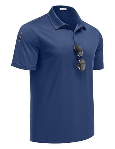 COOFANDY Mens Polo Shirts Short Sleeve Athletic Golf Polos Moisture Wicking Collared Shirts for Men with Pocket Denim Blue
