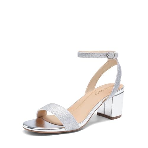 DREAM PAIRS Women's Open Toe Ankle Strap Low Block Chunky Heels Sandals Party Dress Pumps Shoes,Size 5,Silver/Glitter,CARNIVAL