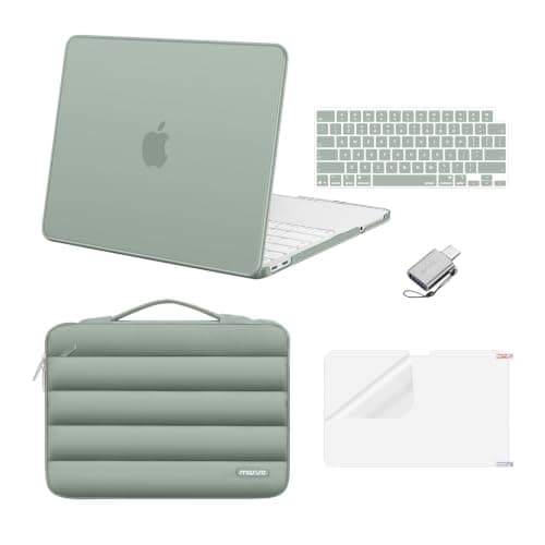MOSISO Compatible with MacBook Neo Case 13 inch 2026 Release Model A3404 with A18 Pro Chip, Scratch-Resistant Protective Hard Shell&Puffy Sleeve Bag&Keyboard Skin&Screen Film&Type C, Antique Green
