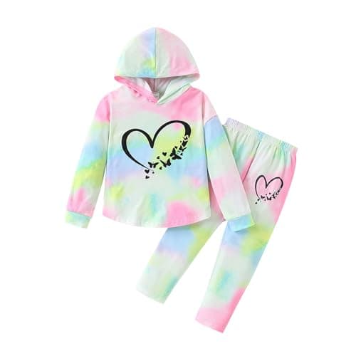 Afsmlys Toddler Girl Clothes Long-sleeve Tie Dye Hoodie Sweat Suit Little Girl Fall Pullover Hooded Pant Outfit Set(4-5T)