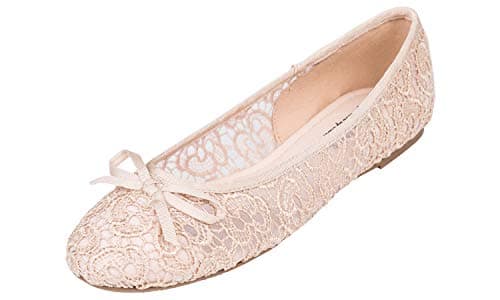 FEVERSOLE Round Toe Lace Ballet Crochet Flats Women's Comfy Breathable Shoes