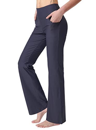 Keolorn Women's Bootcut Yoga Pants with Pockets High Waist Bootleg Yoga Workout Pants for Women(Grey, Medium)