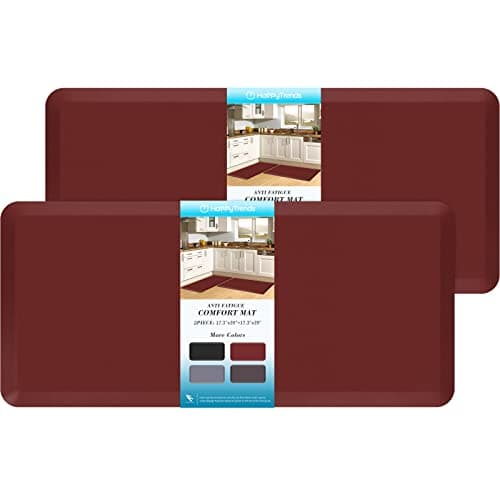 HappyTrends 2 PCS Kitchen Mat Cushioned Anti-Fatigue Floor Mat, Heavy Duty Ergonomic Comfort Foam Standing Mat, Waterproof Non-Slip Kitchen Rugs for Home, Office(17.3"x39"+17.3"x39",Red)
