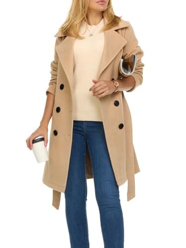 Steve Madden Trench Coat for Women – Double-Breasted Long Winter Faux Wool Coat - Khaki, 2X