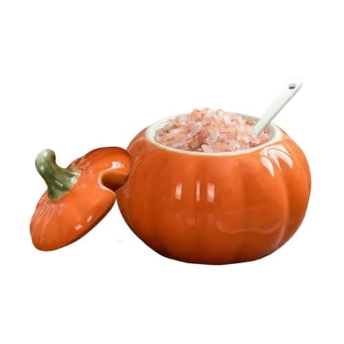 Bnrkmeb Ceramic Salt Cellar with Lid and Spoon, 10 OZ Salt Box, Salt Holder for Counter, Coffee, Sugar, Spices, Candies and Salt Containers for Countertop(orange)