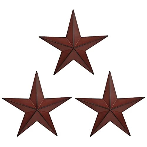 COOZZYHUOR 11.8" 3Pcs Red Black Barn Star Wall Art Decor,American Metal Stars for Outside Or Inside, Iron Texas Star Rustic Vintage Western Country Home Farmhouse Wall Art Decorations
