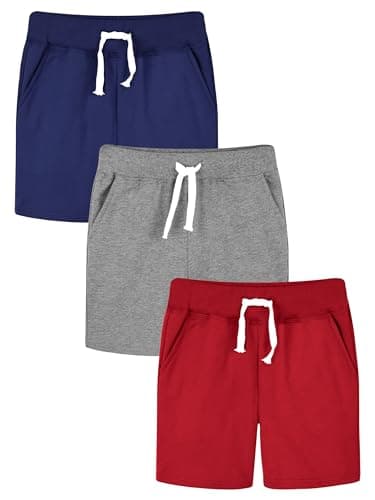 Resinta 3 Pack Toddler Boy Shorts Boys Cotton Shorts Soft Casual Elastic Waist Summer Clothes with Pockets Drawstring