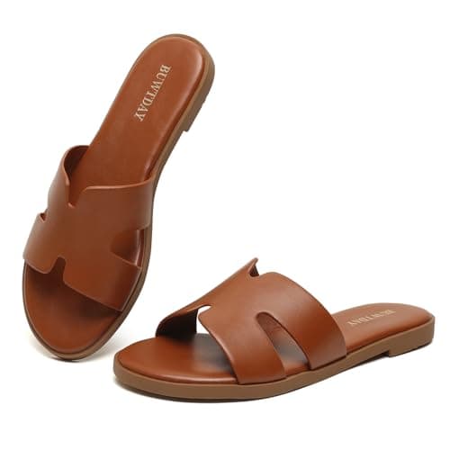 Womens Flat Sandals Dressy Summer Slides Comfortable Leather Sandals