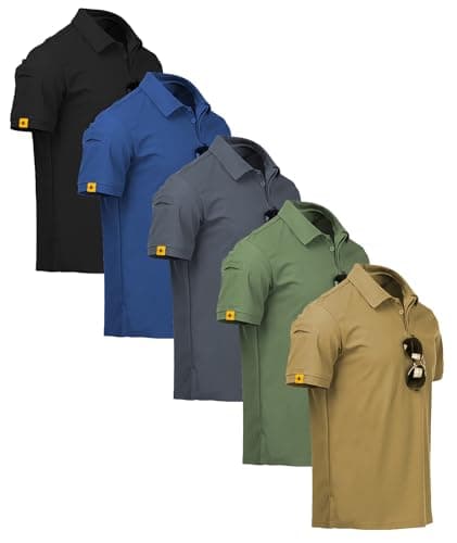 SCODI 5 Pack Mens Polo Shirts Short Sleeve Athletic Golf Polo Shirt for Men Casual Collared Summer Multipack T-Shirts XL Khaki Grey Black Blue Green