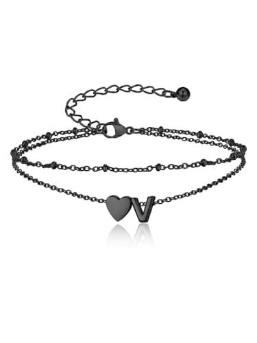 Black Anklets for Women Stainless Steel Waterproof Initial Ankle Bracelets