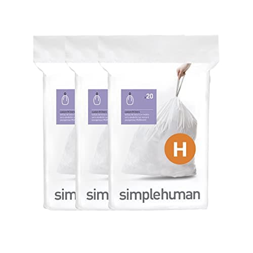 simplehuman Code H 60 Count Custom Fit Liners, Drawstring Kitchen Trash Bags, One-by-One Mess-Free Dispense, Extra Thick & Double Seamed, 50% PCR Plastic, 30-35 Liter / 8-9 Gallon, White