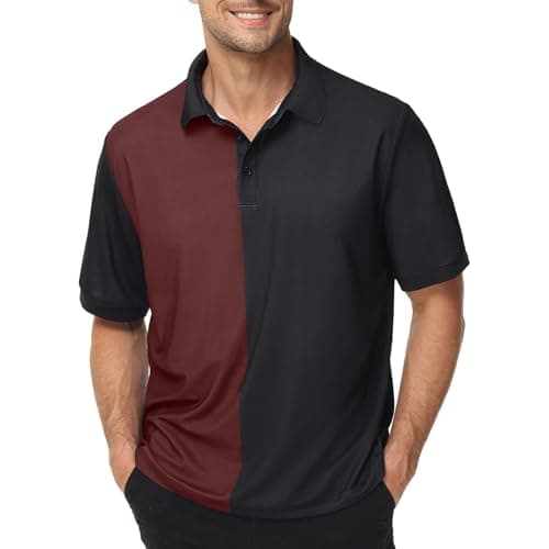 TIHEEN Mens Golf Shirts Moisture Wicking Dry Fit Performance Short Sleeve Polo Shirts for Men Lightweight Cool(Black/Red L)