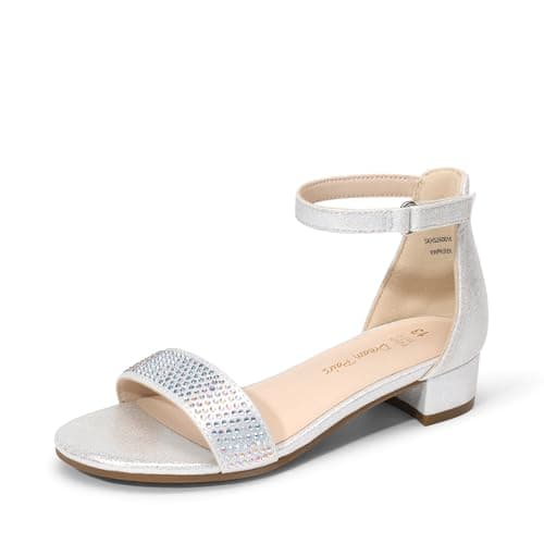 DREAM PAIRS Girls Sandals Low Heel Dress Pump Ankle Strap Flower Wedding Party Shoes for Little Kid/Big Kid,Size 10 Toddler,Silver,SDSD2320K