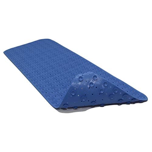SafeLand- Non-Slip Bath, Shower, Tub Mat, XL Lenth, TPR Material, Eco-Friendly, Non-PVC, Machine Washable, No Odor, with Powerful Suction Cups and Drain Holes, Classic Tile (14"x36" Blue)