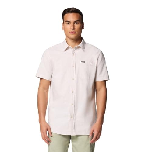 Columbia Men's Rapid Rivers Novelty Short Sleeve, Dark Stone Diamond Dobby Chambray, X-Small