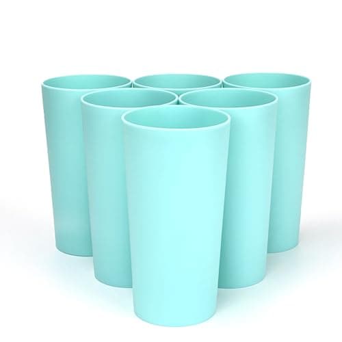 Yalin 26 ounce Plastic Tumblers/Large Drinking Glasses/Party Cups/Iced Tea Glasses,Unbreakable, Dishwasher Safe, BPA Free,set of 6 (Cyan)