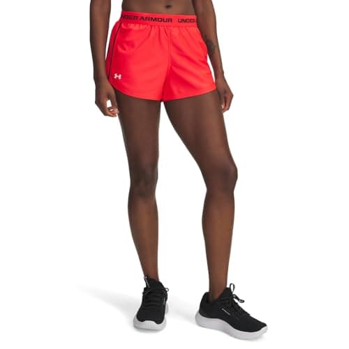 Under Armour Women's Tech Play Up Short, 3" Inseam Low Rise with Pockets, Quick Dry, Athletic Shorts for Workout, Running, and Gym, Racer Red/Black, Small