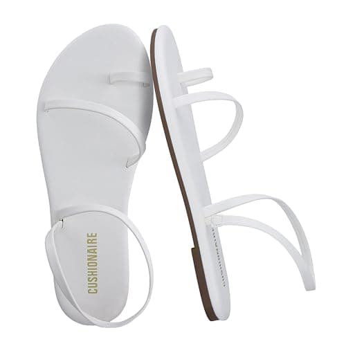CUSHIONAIRE CHAI Flat Strappy Sandals for Women, Comfortable Dressy Summer Slip-On Sandal with Memory Foam, Ivory 11