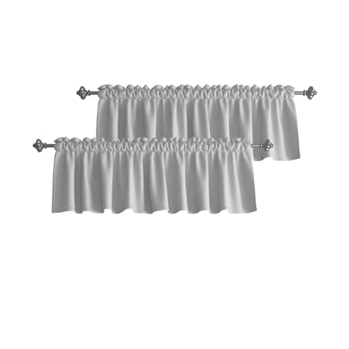 UPOPO 2 Pieces Grey Valance Curtain 18 inches Long Kitchen Living Room Darkening Rod Pocket Triple Weave Short Small Mini Bathroom Window Curtain Toppers Valance Bedroom Gray 52"x18"