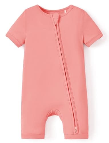 PATPAT Baby Pajama with Bamboo Viscose, Footie Jumpsuit Romper with 2-Way Zipper for Baby Boy Girl Toddler Sleeper Sleepwear, Rose Pink, 0-3 Month