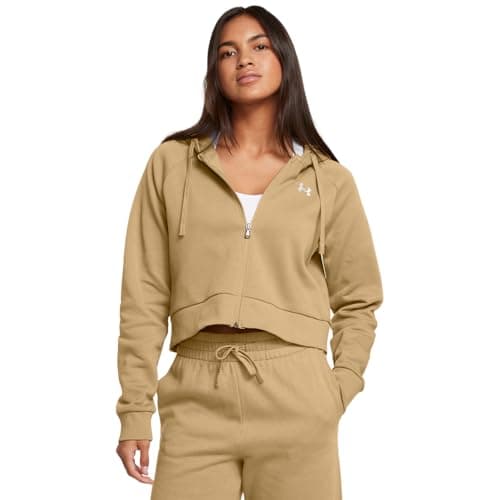 Under Armour Women's Rival Fleece Cropped Full Zip, (263) Camel / / White, XX-Large