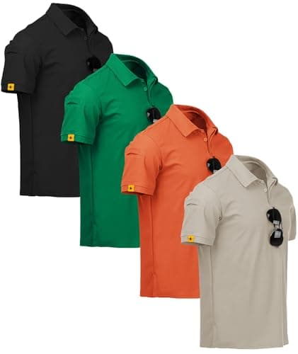 ZITY 4 Pack Mens Polo Shirt Short Sleeve Sports Golf Tennis T-Shirt Athletic Collared Tactical Shirts L