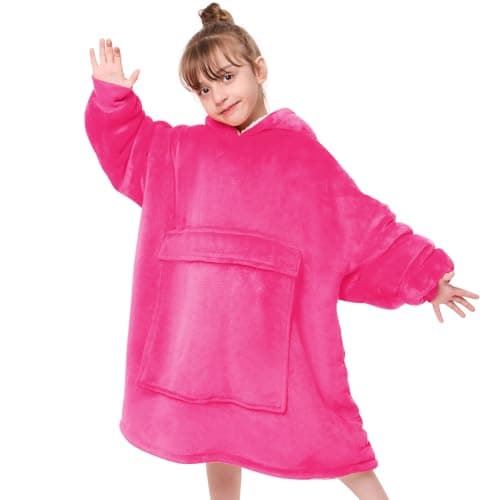 yescool Wearable Blanket Hoodie Kids, Oversized Blanket Sweatshirt with Sherpa Teen Girl Gifts for Kids, Youth, Boys, Girls, 8-15 Year Old Girl Boy Gift Warm Wearable Blankets, One Size,Hot Pink