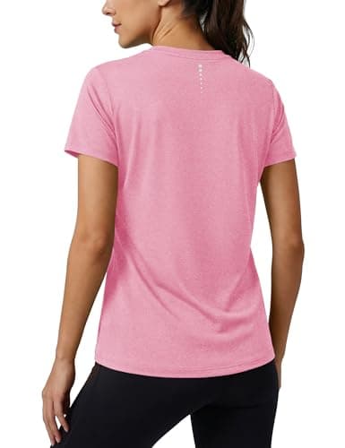 MAGCOMSEN Short Sleeve Workout Tops for Women Athletic Moisture Wicking Shirts Quick Dry Crewneck Running Gym Pink Tee S
