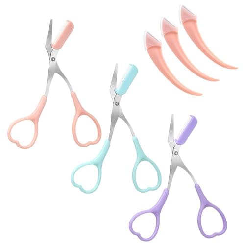 6 Pcs Eyebrow Scissors for Women Eyebrow Trimmer Scissors with Comb Non Slip Finger Grips Brow Scissor Professional Hair Removal Beauty Accessories for Men Women (Pink, Green, Purple)