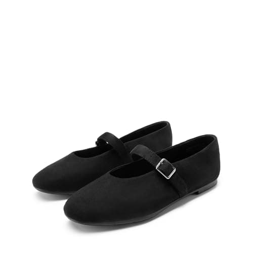 DREAM PAIRS Women's Ballet Mary Jane Flats Dress Round Toe Comfortable Casual Slip On Buckle Strap Flat Shoes,Size 7.5,Black-Suede,DWUMFA2551