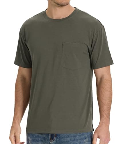 BAMBOO COOL Men's Pocket T-Shirts Heavy Weight Moisture-Wicking Tee Shirts Crewneck Short Sleeve T Shirts C-Green