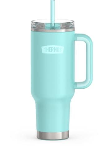 THERMOS Stainless Steel Cup Holder Mug - 40 Ounce, Sea Green - Insulated Tumbler with Lid and Straw, Plus Leak-Resistant Slide Lock