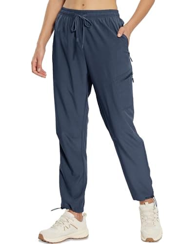 MOURCE Womens Hiking Pants Light Weight Quick Dry with Zippered Pocket Navy