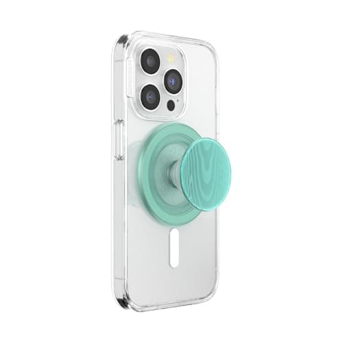 PopSockets Phone Grip for MagSafe, Magnetic Holder, Phone Stand, Light Blue - Alum Moire Turquoise