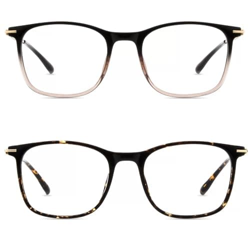 Firmoo Blue Light Glasses for Women Men, Reading Glasses 0.0x-3.0x, Ultra Light Square Frame, Premium TR90 & Metal Blend Brown & Tortoise 0.0x