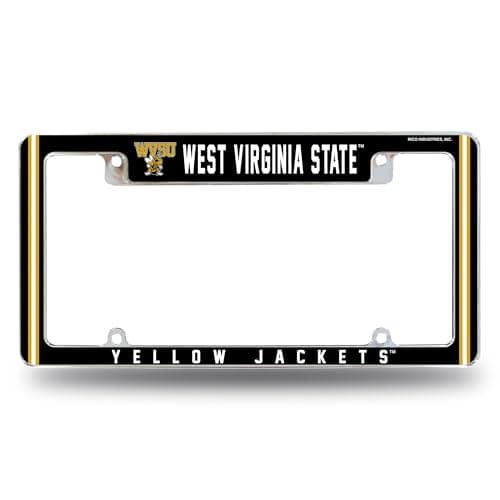Rico Industries NCAA West Virginia State Yellow Jackets 12" x 6" Chrome All Over Automotive License Plate Frame for Car/Truck/SUV