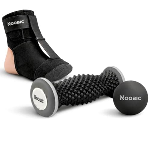NOOBIC Plantar Fasciitis Night Splint, Foot Roller & Lacrosse Ball for Tension Relief, Foot Pain Relief Heel Spur, Arch Pain, Achilles Tendonitis, Comfortable and Gentle Foot Brace Men and Women (L)