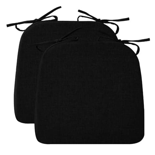 RUQMUISChair Cushions for Dining Chairs, 2" Thick Seat Cushions for Kitchen Chairs, D-Shaped Chair Pads with Washable Cover, Ties and Non Slip Backing, 17'' x 16'', Set of 2, Black