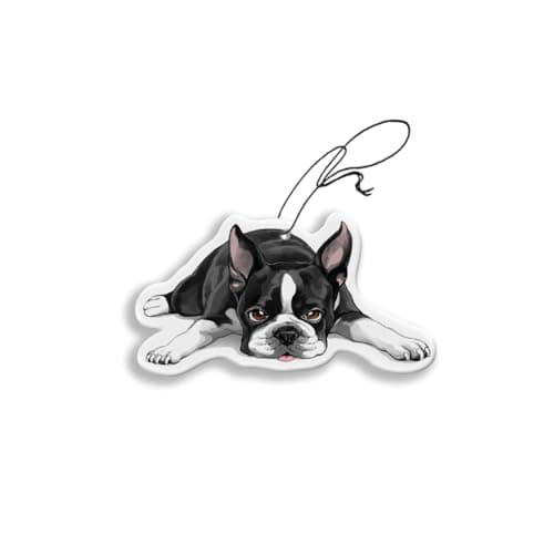 WIRESTER Hanging Air Freshener for Car, Home, Bathroom, Office, Decorative Charm Ornaments, Boston Terrier Dog Lying Down Looking Up