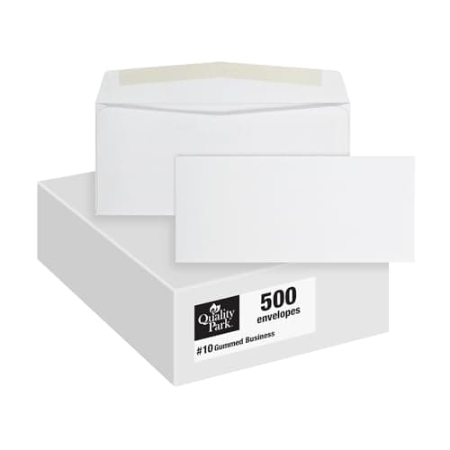 Quality Park #10 Envelopes, Letter Size White Mailing Envelopes, 4-1/8x9-1/2 Inch, No Window Business Envelopes, Gummed Closure, 500/Box (QUA90020)