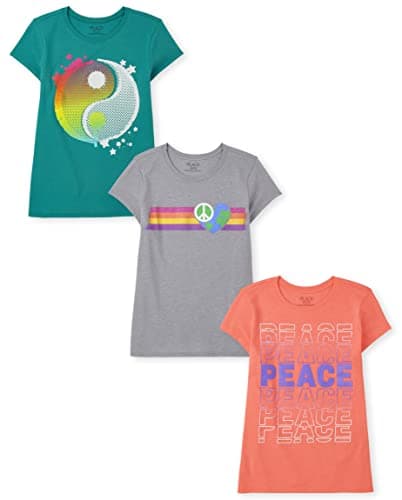 The Children's PlaceThe Children's Place Girls Short Sleeve Graphic T- Shirt 3-PackPEACE/Earth/YINYANGXLarge (14)
