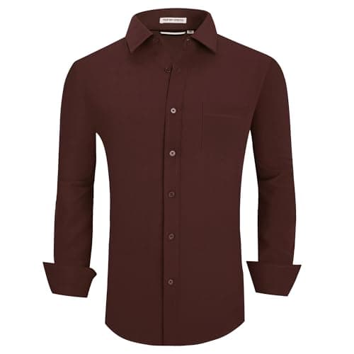 Alex Vando Mens Regular Fit Long Sleeve Stretch Dress Shirts,Coffee,S